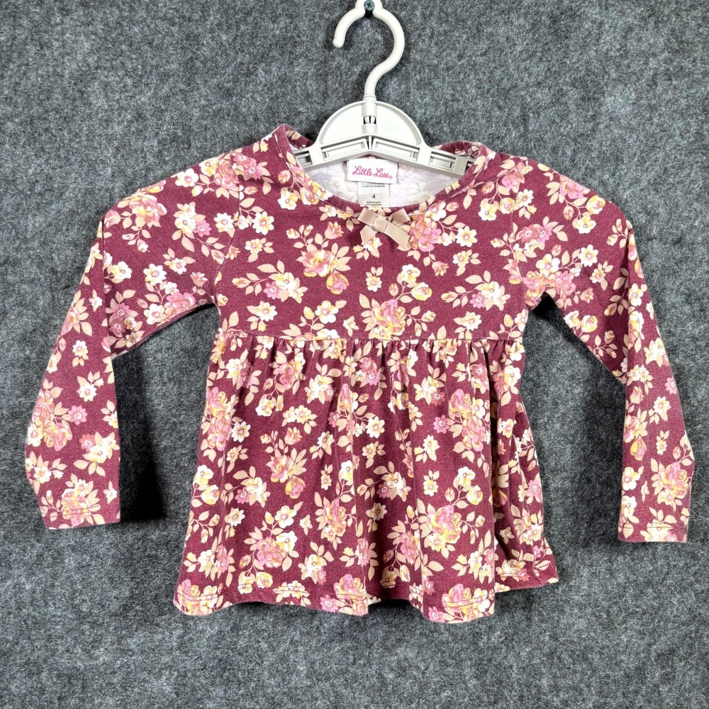 Little Lass Fit & Flare Dress Kids Girl 4 Brown Floral Jersey Bohemian Front Bow